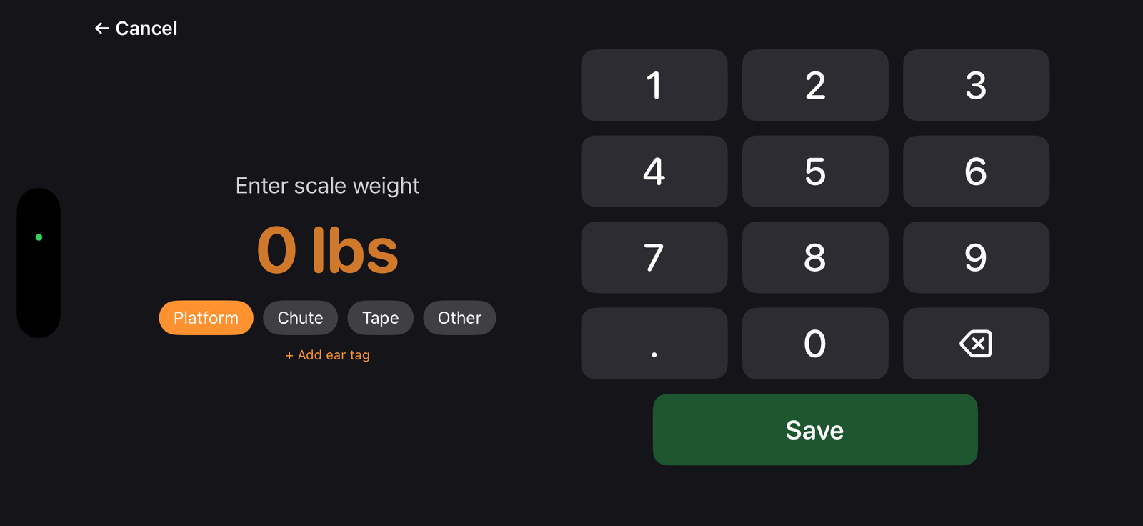 Enter scale weight — keypad input